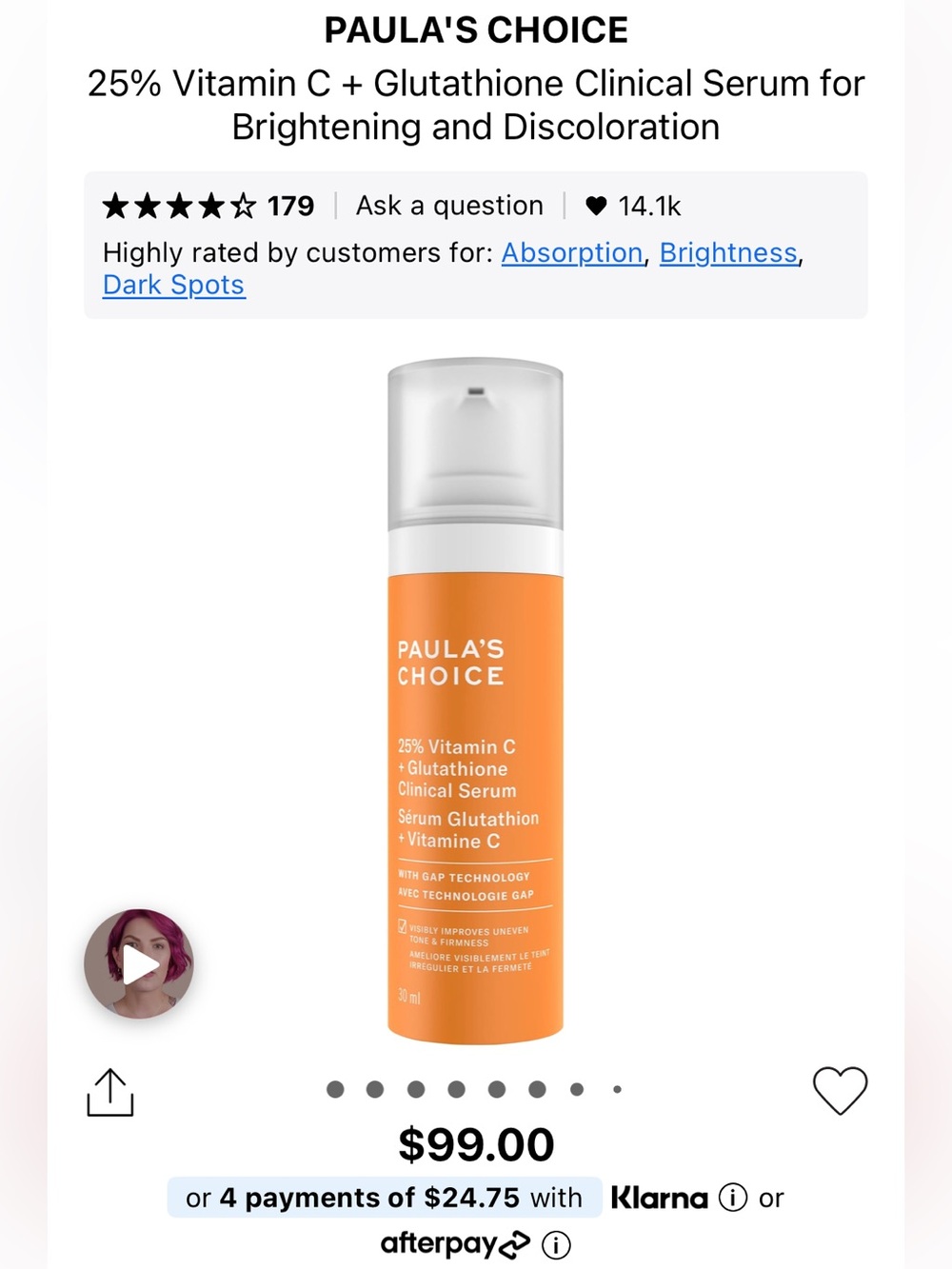 Paula's Choice Orange Vitamin C + Glutathione Clinical Serum